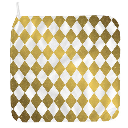 White And Gold Harlequin Pattern Print Hand Towel