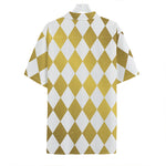 White And Gold Harlequin Pattern Print Hawaiian Shirt