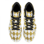 White And Gold Harlequin Pattern Print High Top Leather Sneakers