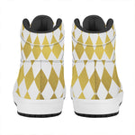 White And Gold Harlequin Pattern Print High Top Leather Sneakers