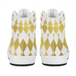 White And Gold Harlequin Pattern Print High Top Leather Sneakers