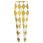 White And Gold Harlequin Pattern Print High-Waisted Pocket Leggings