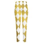 White And Gold Harlequin Pattern Print High-Waisted Pocket Leggings