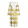 White And Gold Harlequin Pattern Print Hooded Bathrobe