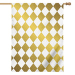 White And Gold Harlequin Pattern Print House Flag
