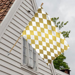White And Gold Harlequin Pattern Print House Flag