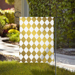 White And Gold Harlequin Pattern Print House Flag