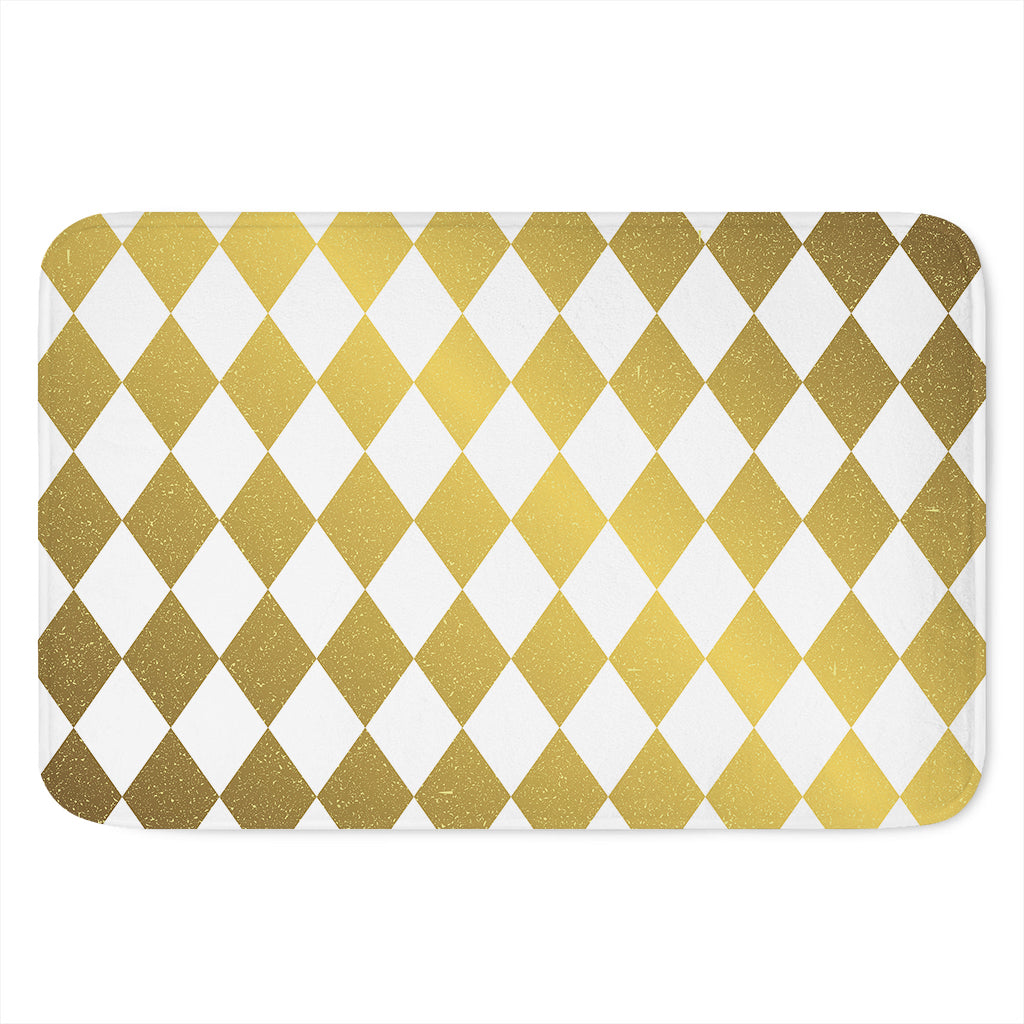 White And Gold Harlequin Pattern Print Indoor Door Mat