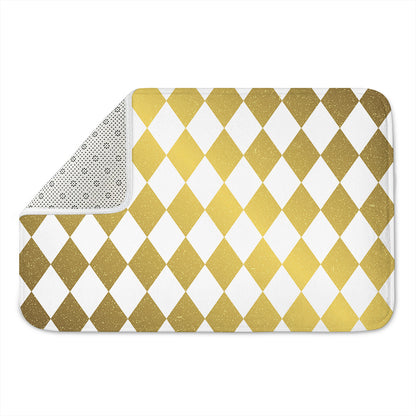 White And Gold Harlequin Pattern Print Indoor Door Mat