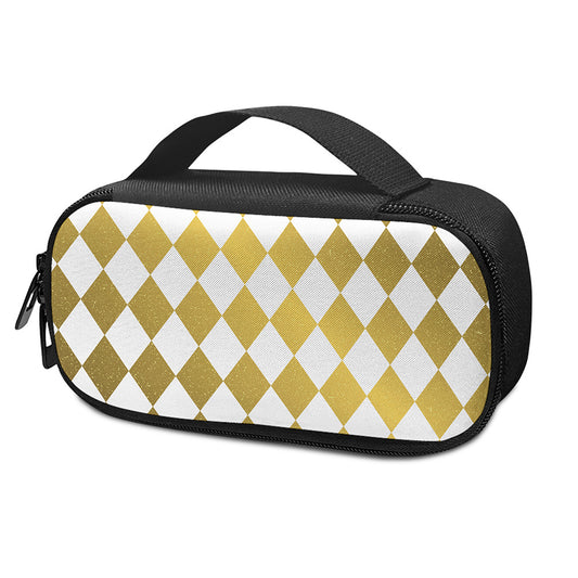 White And Gold Harlequin Pattern Print Insulin Cooler Travel Case