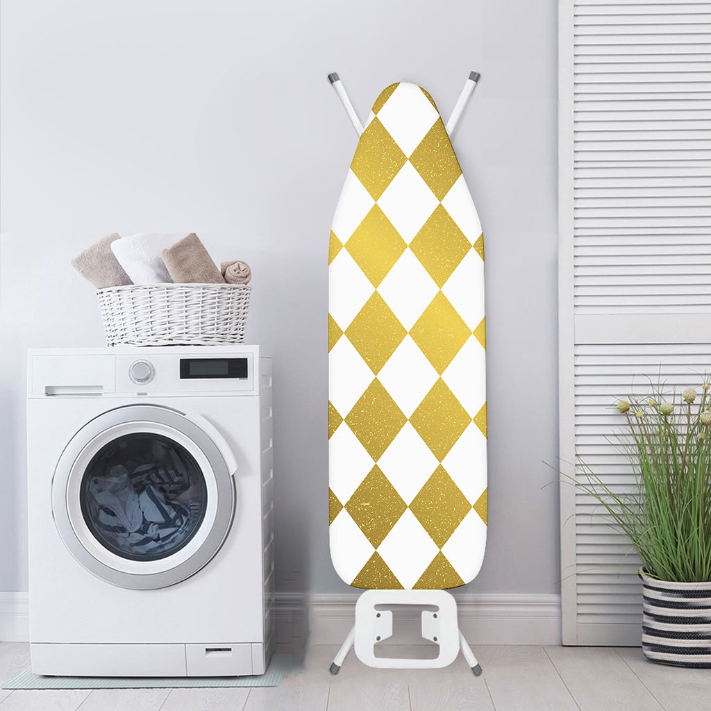 White And Gold Harlequin Pattern Print Ironing Board Cover