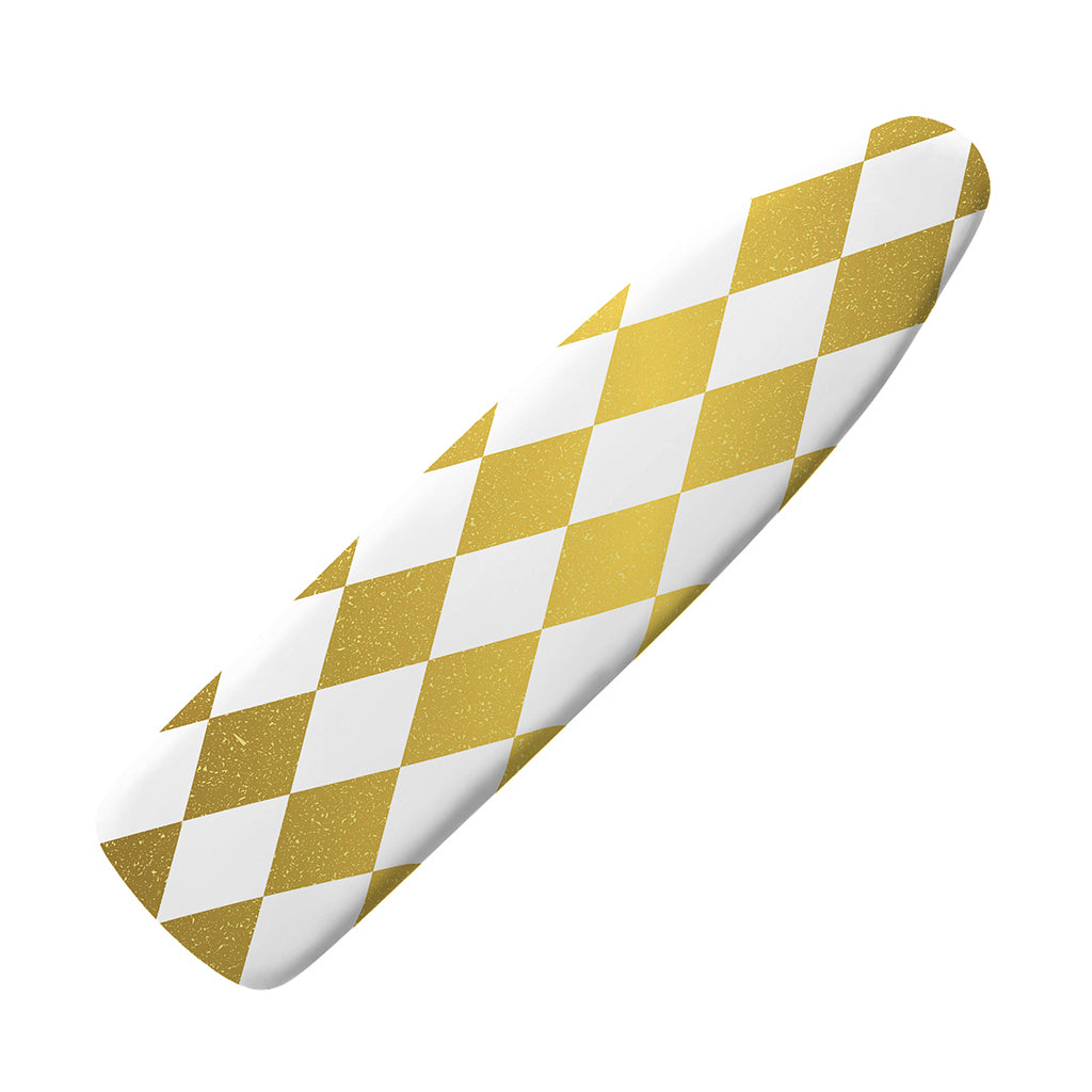 White And Gold Harlequin Pattern Print Ironing Board Cover