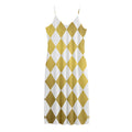 White And Gold Harlequin Pattern Print Jersey Midi Cami Dress