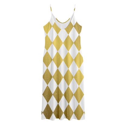 White And Gold Harlequin Pattern Print Jersey Midi Cami Dress