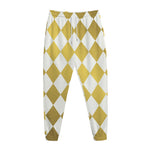 White And Gold Harlequin Pattern Print Jogger Pants
