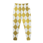 White And Gold Harlequin Pattern Print Jogger Pants
