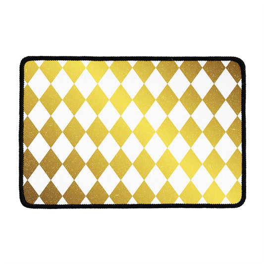 White And Gold Harlequin Pattern Print Kitchen Mat