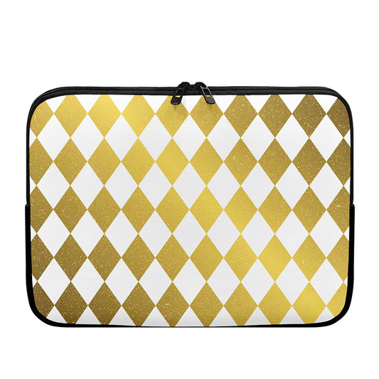 White And Gold Harlequin Pattern Print Laptop Sleeve