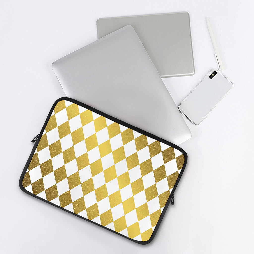 White And Gold Harlequin Pattern Print Laptop Sleeve