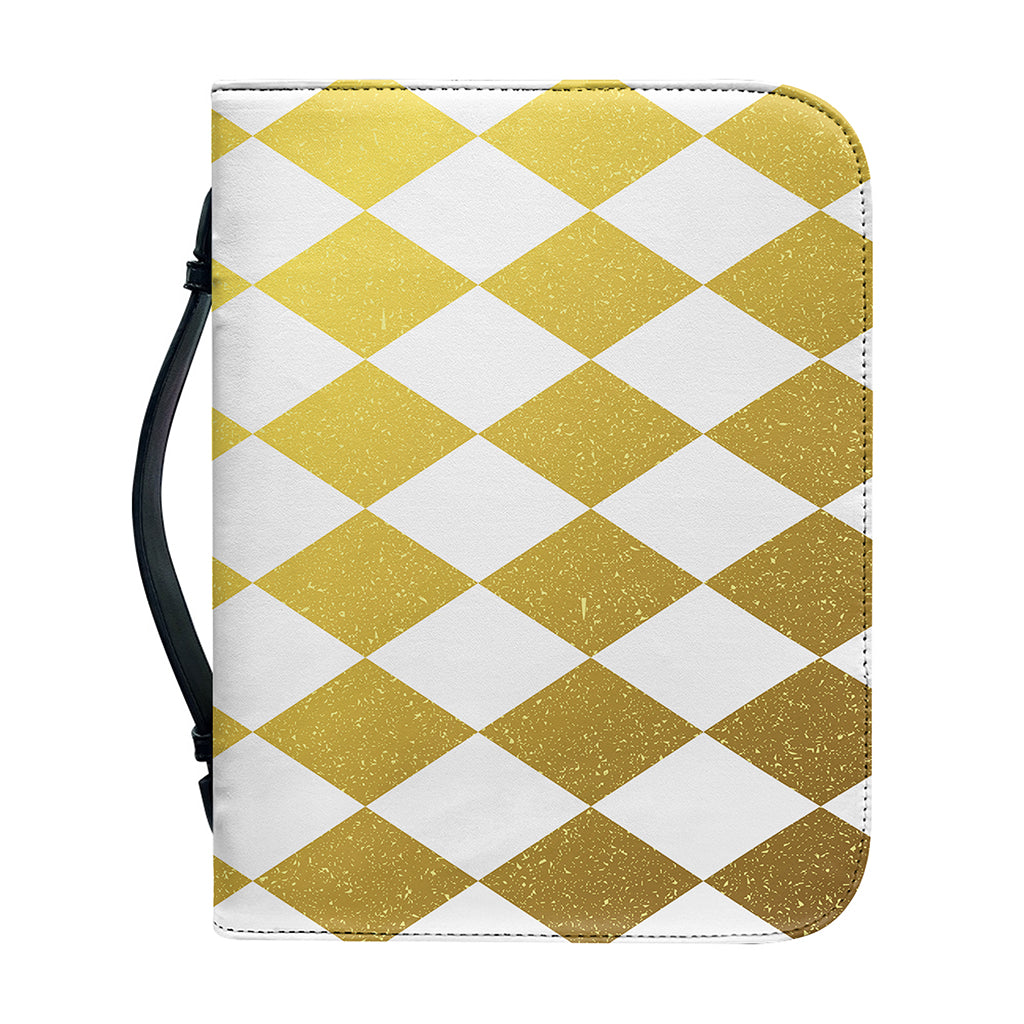 White And Gold Harlequin Pattern Print Leather Bible Cover