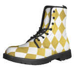 White And Gold Harlequin Pattern Print Backpack