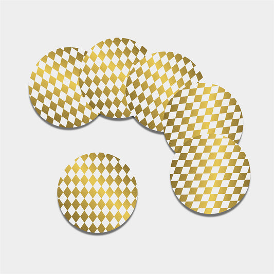 White And Gold Harlequin Pattern Print Leather Coaster Set