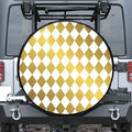 White And Gold Harlequin Pattern Print Leather Spare Tire Cover