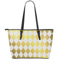 White And Gold Harlequin Pattern Print Leather Tote Bag With Zipper