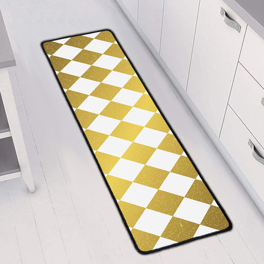 White And Gold Harlequin Pattern Print Long Kitchen Mat