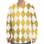 White And Gold Harlequin Pattern Print Long Sleeve Baseball Jersey