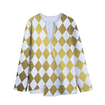 White And Gold Harlequin Pattern Print Long Sleeve Short Coat
