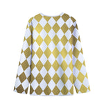 White And Gold Harlequin Pattern Print Long Sleeve Short Coat