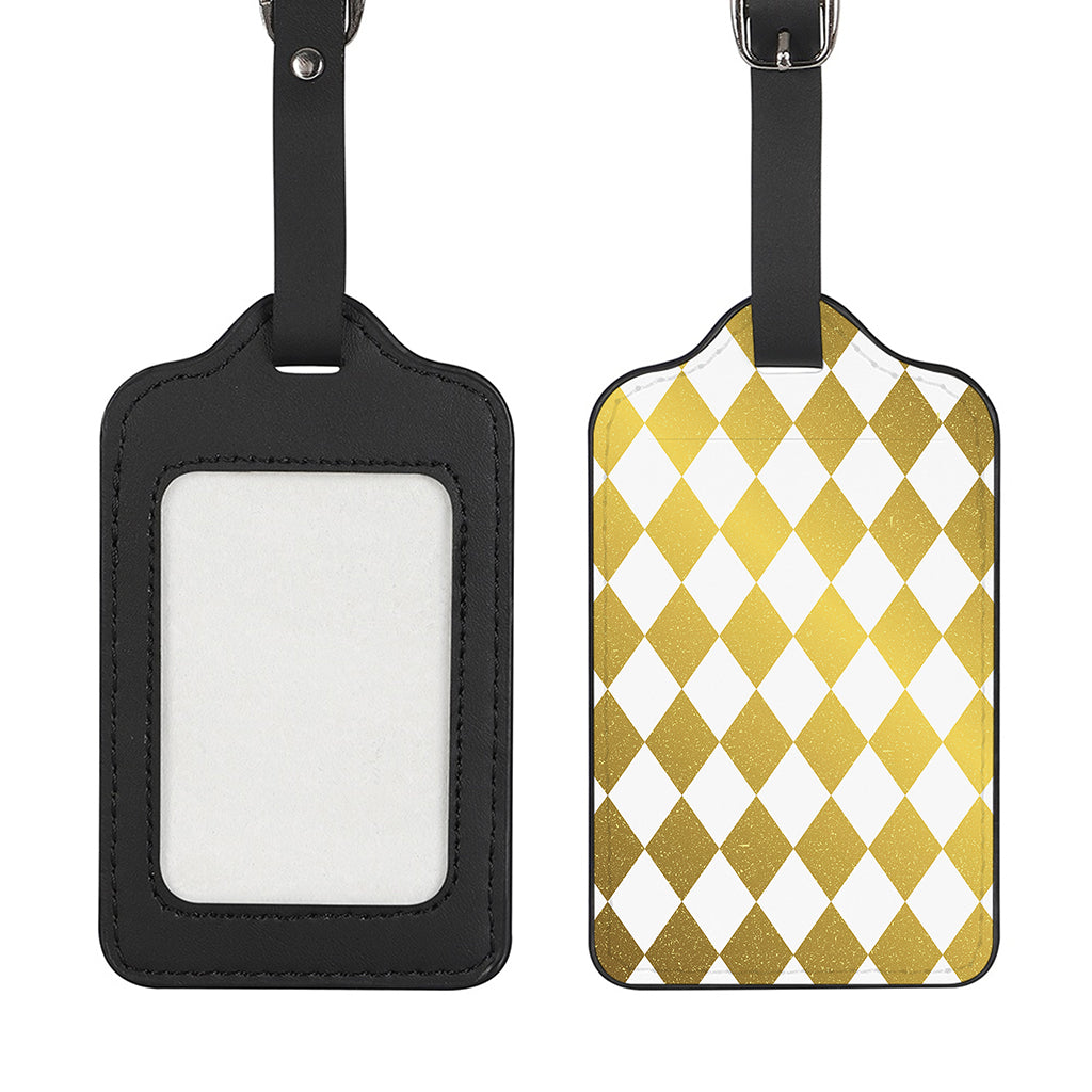 White And Gold Harlequin Pattern Print Luggage Tag