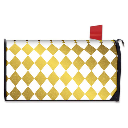 White And Gold Harlequin Pattern Print Mailbox Cover