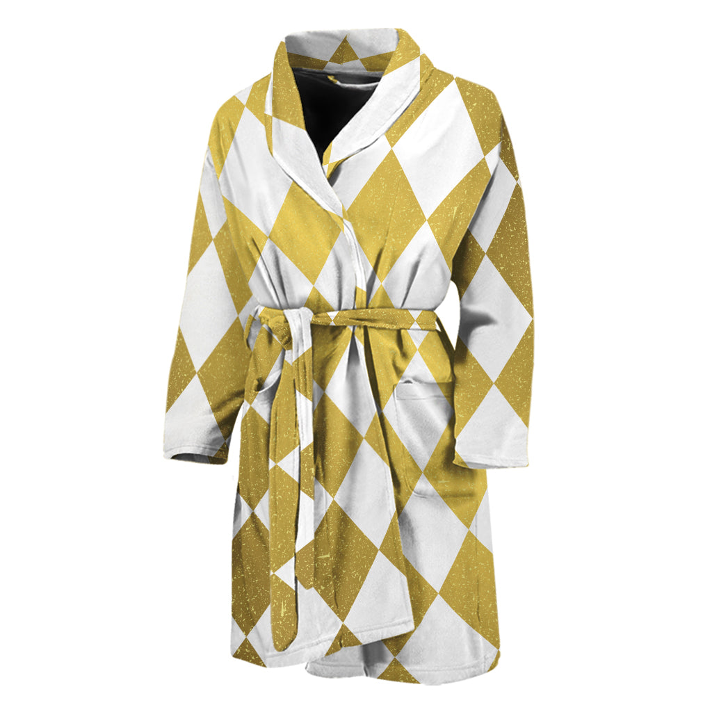 White And Gold Harlequin Pattern Print Men's Bathrobe – GearFrost