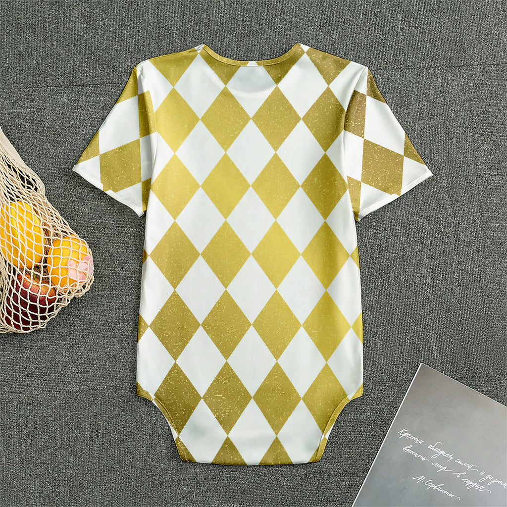 White And Gold Harlequin Pattern Print Men's Bodysuit