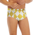 White And Gold Harlequin Pattern Print Men's Briefs
