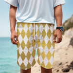 White And Gold Harlequin Pattern Print Men's Cargo Shorts