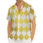 White And Gold Harlequin Pattern Print Men's Deep V-Neck Shirt