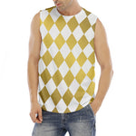 White And Gold Harlequin Pattern Print Men's Fitness Tank Top