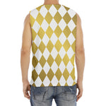 White And Gold Harlequin Pattern Print Men's Fitness Tank Top