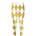 White And Gold Harlequin Pattern Print Men's Leggings