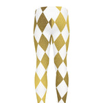 White And Gold Harlequin Pattern Print Men's leggings
