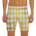 White And Gold Harlequin Pattern Print Men's Long Boxer Briefs