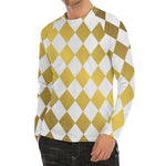White And Gold Harlequin Pattern Print Men's Long Sleeve Rash Guard