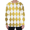 White And Gold Harlequin Pattern Print Men's Long Sleeve T-Shirt