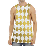 White And Gold Harlequin Pattern Print Men's Muscle Tank Top