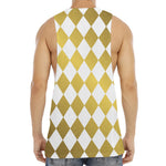 White And Gold Harlequin Pattern Print Men's Muscle Tank Top