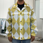 White And Gold Harlequin Pattern Print Men's Shirt Jacket
