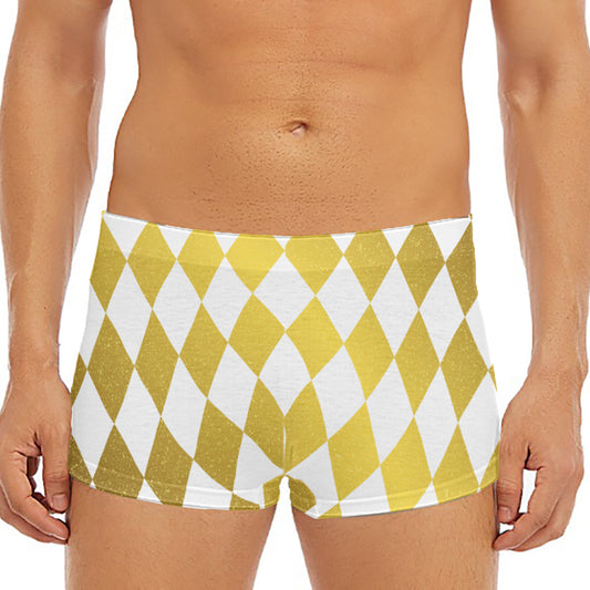 White And Gold Harlequin Pattern Print Men's Short Boxer Briefs